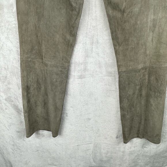 The Row Pants Womens 10 Green 100% Lambskin Suede Straight Pockets High Rise - Picture 6 of 15